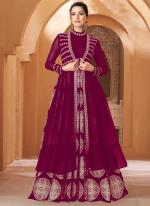 Real Georgette Plum Wedding Wear Sequins Work Anarkali With Shrug And Dupatta